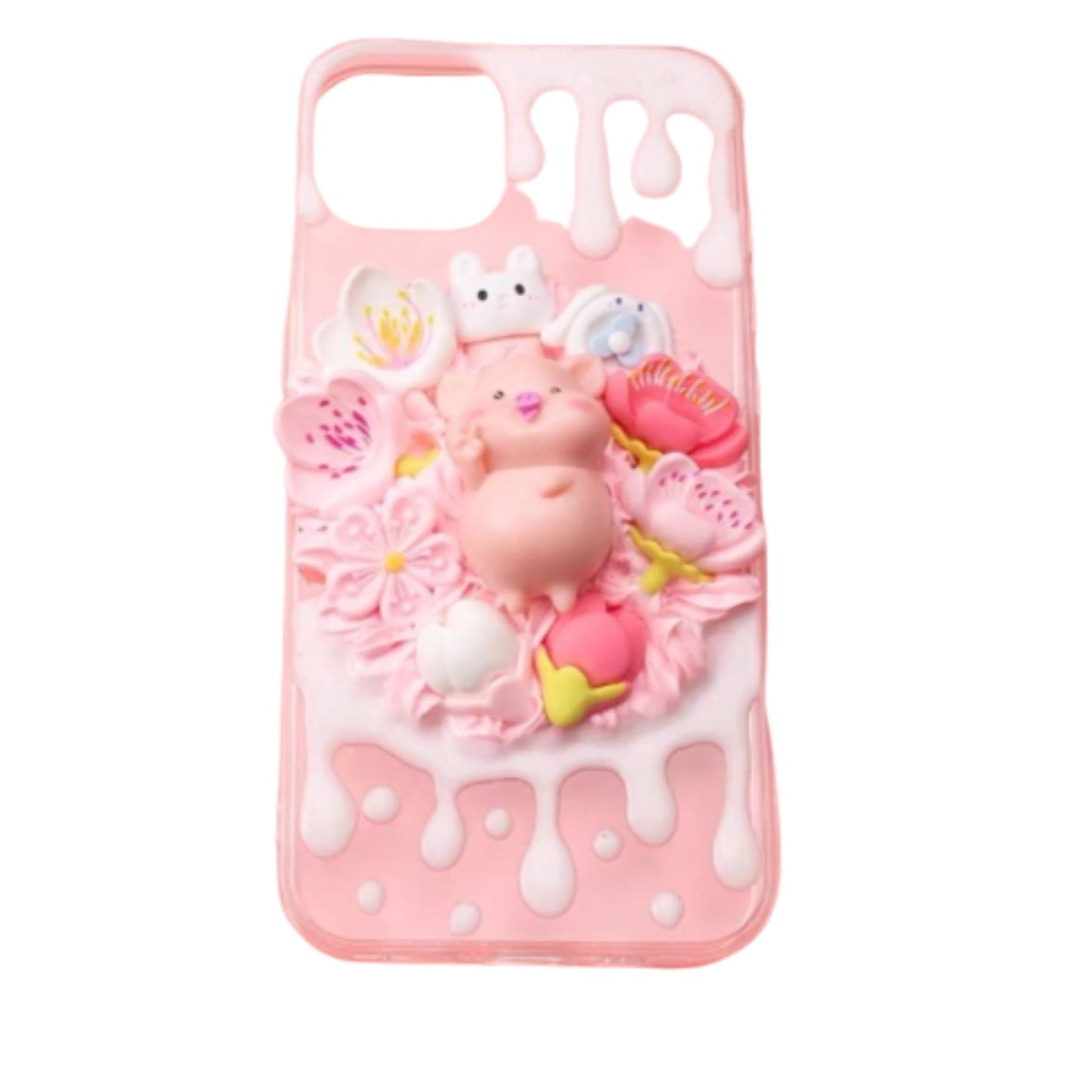 Finished Handmade Decoden Phone Cases | Kawaii Pigs School Supplies Food Drinks Toys Charms | Samsung Android iPhone Cases - MeowsomeCrafts