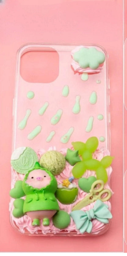 Finished Handmade Decoden Phone Cases | Kawaii Pigs School Supplies Food Drinks Toys Charms | Samsung Android iPhone Cases - MeowsomeCrafts