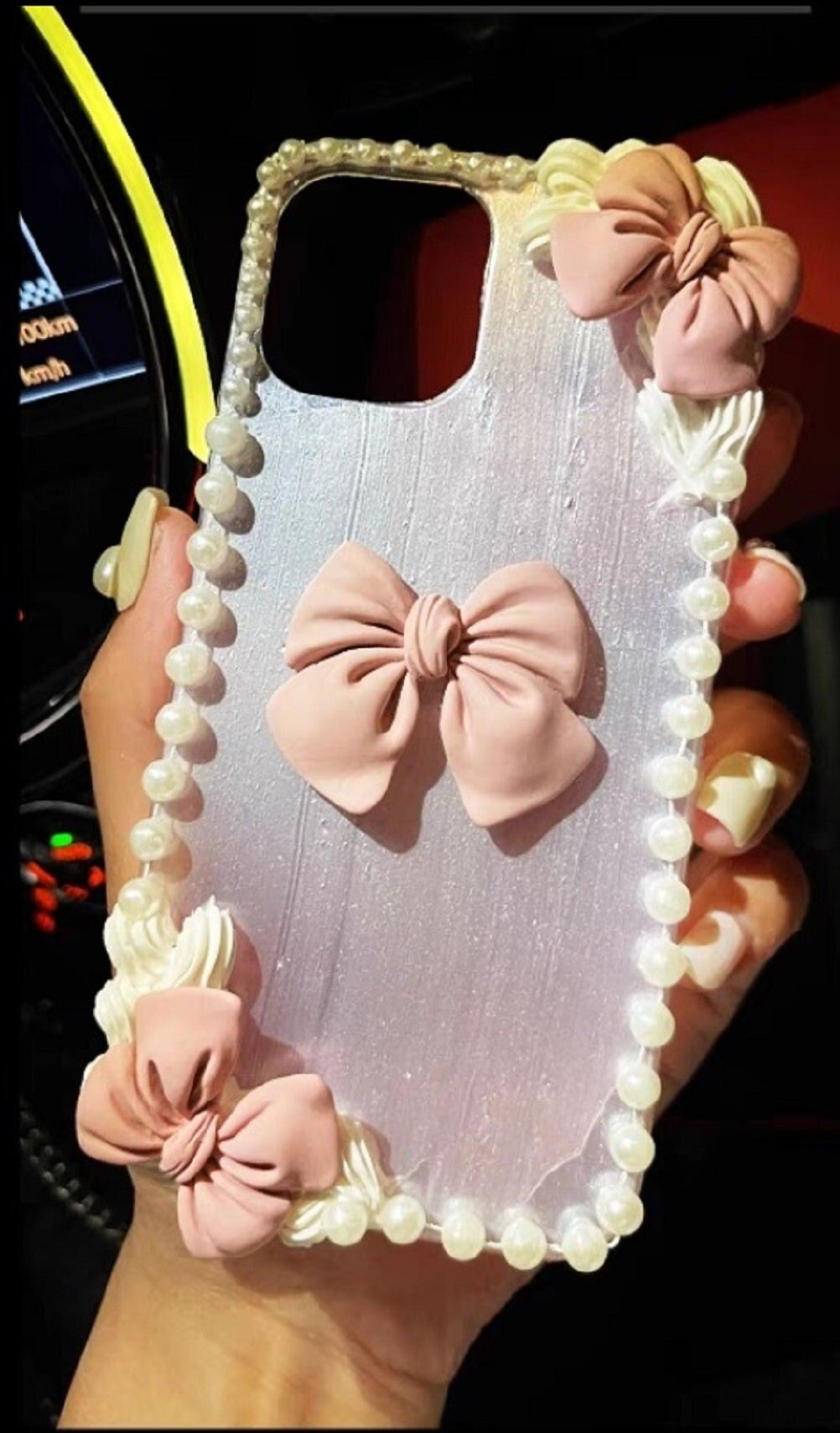 Finished Handmade Decoden Phone Cases | Kawaii Rabbit Bow Strawberry Peach Fruits Ice Cream Pearls Bows Charms | Samsung Android iPhone Cases - MeowsomeCrafts