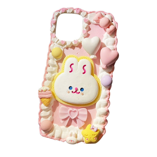 Finished Handmade Decoden Phone Cases | Kawaii Rabbit Bow Strawberry Peach Fruits Ice Cream Pearls Bows Charms | Samsung Android iPhone Cases - MeowsomeCrafts