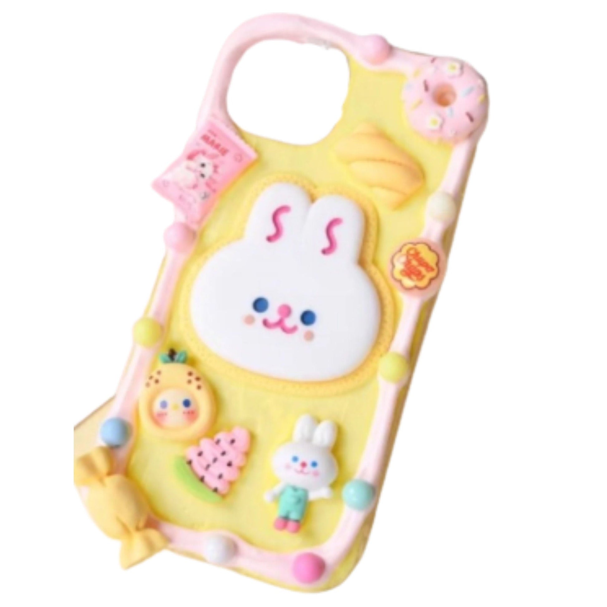 Finished Handmade Decoden Phone Cases | Kawaii Rabbit Face Food Candy Colored Pearls Charms | Samsung Android iPhone Cases - MeowsomeCrafts