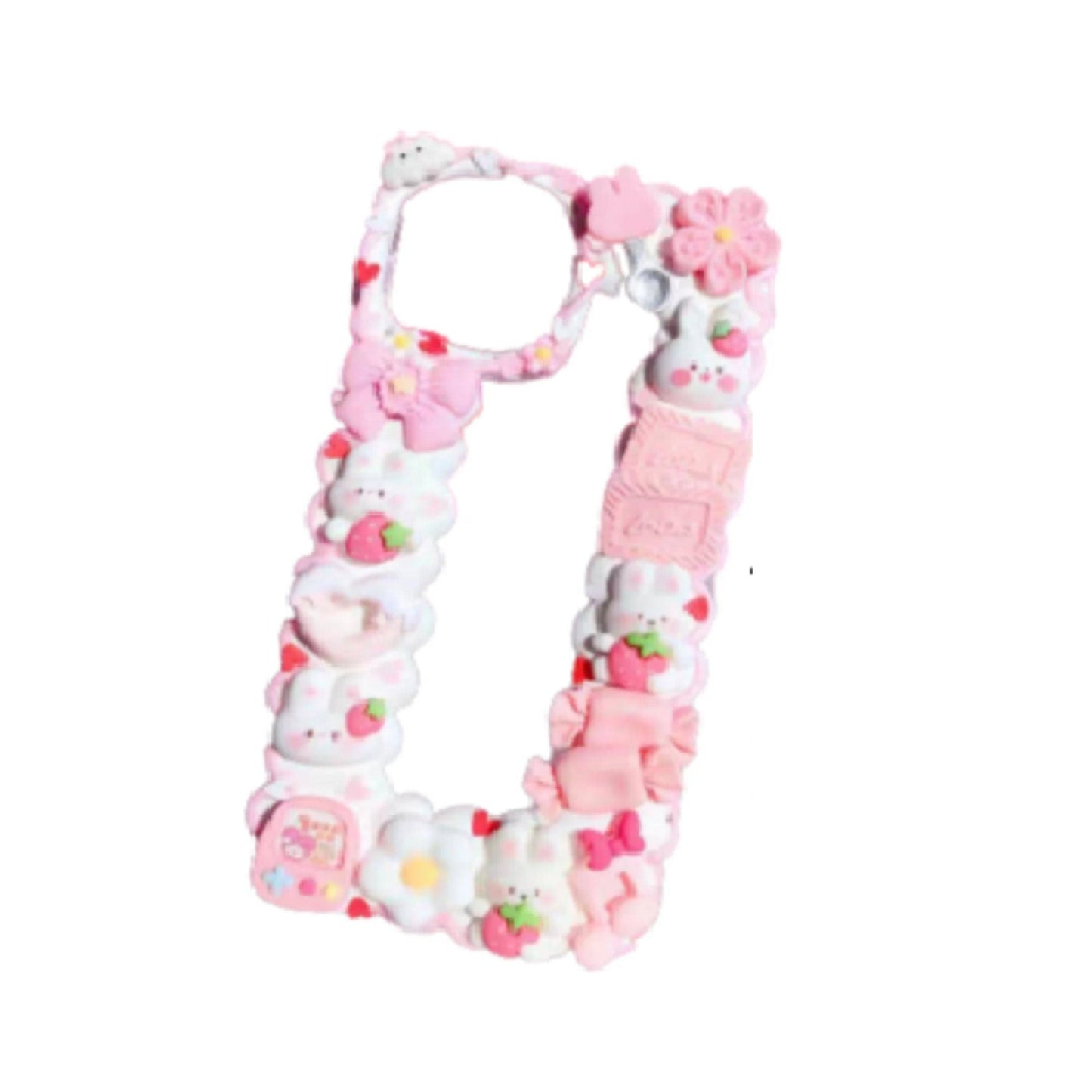 Finished Handmade Decoden Phone Cases | Kawaii Rabbits Strawberries Boba Drink Candy Charms | Samsung Android iPhone Cases - MeowsomeCrafts