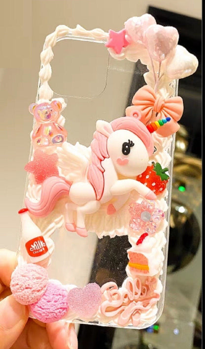 Finished Handmade Decoden Phone Cases | Kawaii Rainbow Unicorn Rabbits Macaroons Cookies Bows Hearts Charms | Samsung Android iPhone Cases - MeowsomeCrafts