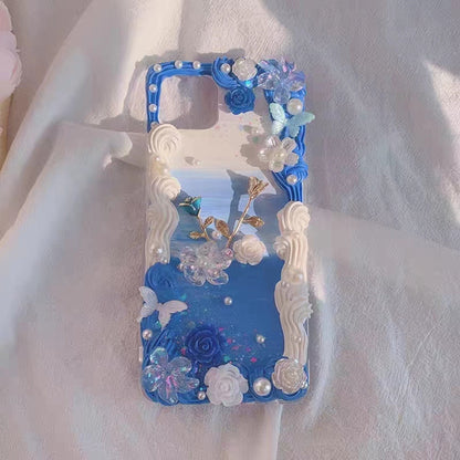 Finished Handmade Decoden Phone Cases | Long Stem Roses Twig Frame Fairy Flowers Stars Charms | Samsung Android iPhone Cases - MeowsomeCrafts