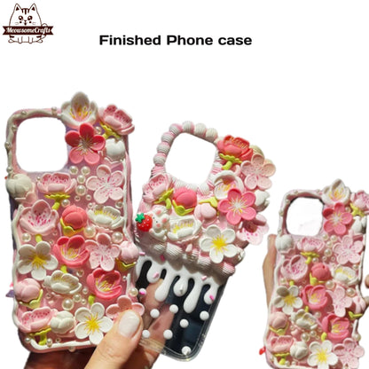 Finished Handmade Decoden Phone Cases | Sakura Flowers Pearls Teardrop Pearls Charms | Samsung Android iPhone Cases - MeowsomeCrafts