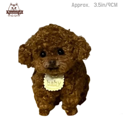 Handmade Chenille Stem Fluffy Teddy Puppy Dog With Baby Bib | Animal Figurine - MeowsomeCrafts