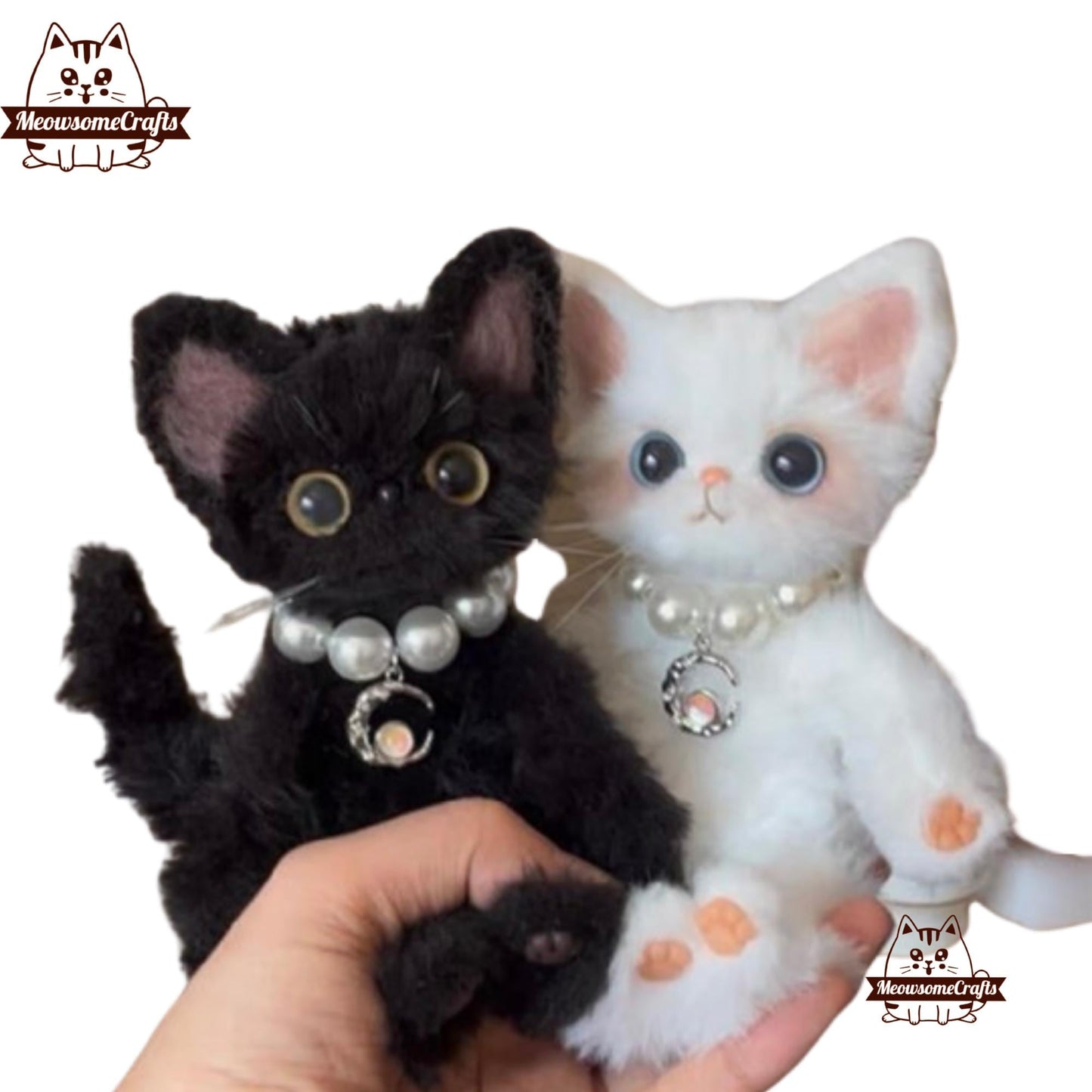 Handmade Chenille Stem Furry White & Black Kittens Cats | Animal Figurine - MeowsomeCrafts