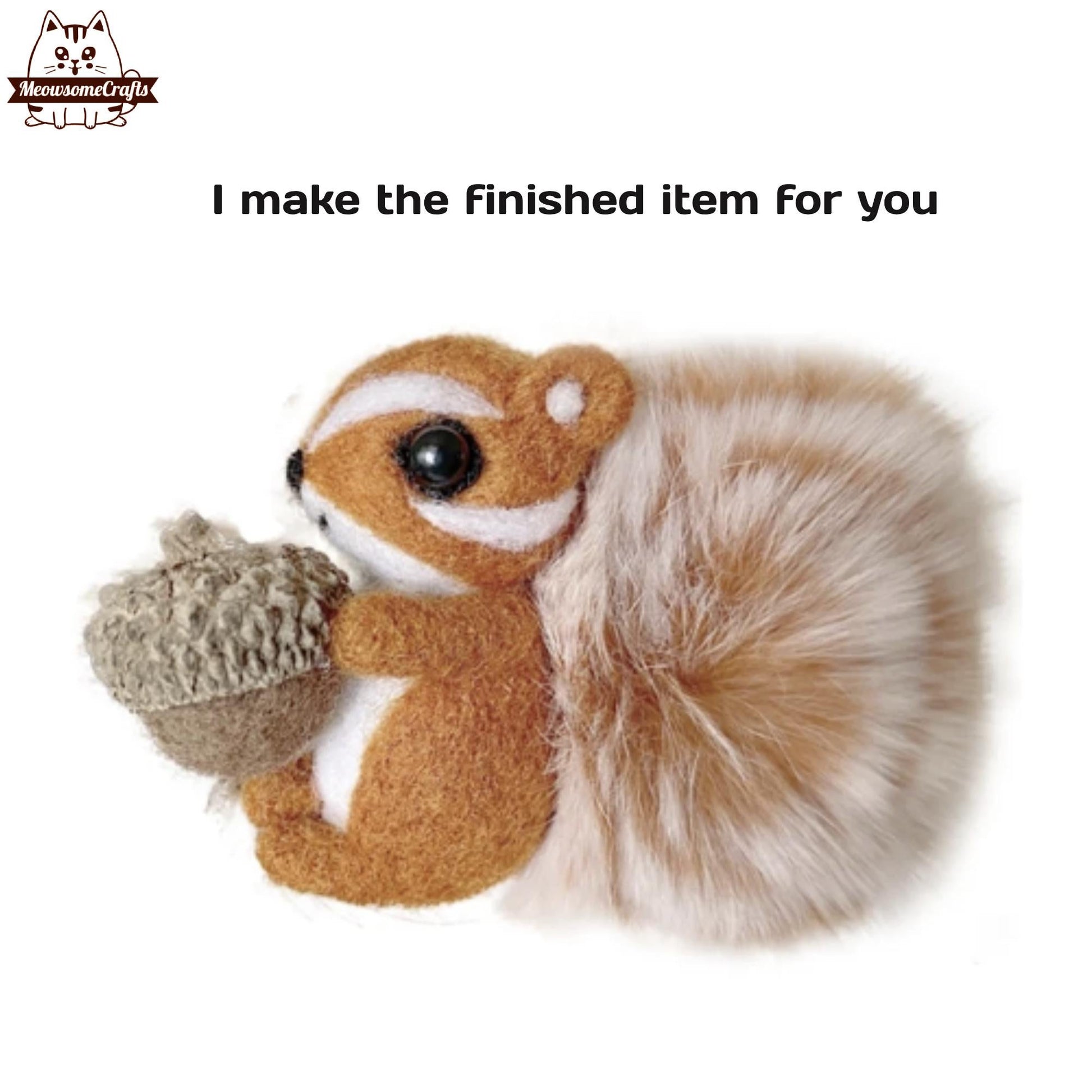 Handmade Needle Felted Animal Squirrel Holding Acorn Brooch | Finished Felted Animal - MeowsomeCrafts