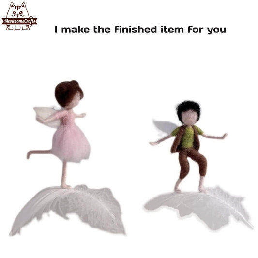 Handmade Needle Felted Kid Boy Girl Fairies Surfing On Feathers | Finished Felted Fairy - MeowsomeCrafts