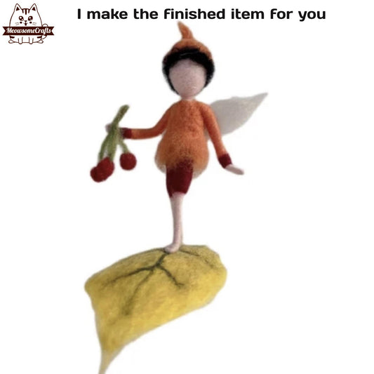 Handmade Needled Felted Fairy Walking On Leaf Holding Cherries | Finished Felted Fairy - MeowsomeCrafts