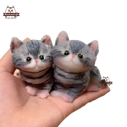 Handmade Taba Squishy Adorable Furry Gray Striped Kitten Cat Animal | Squeezable Stress Relief Fidget Toy - MeowsomeCrafts