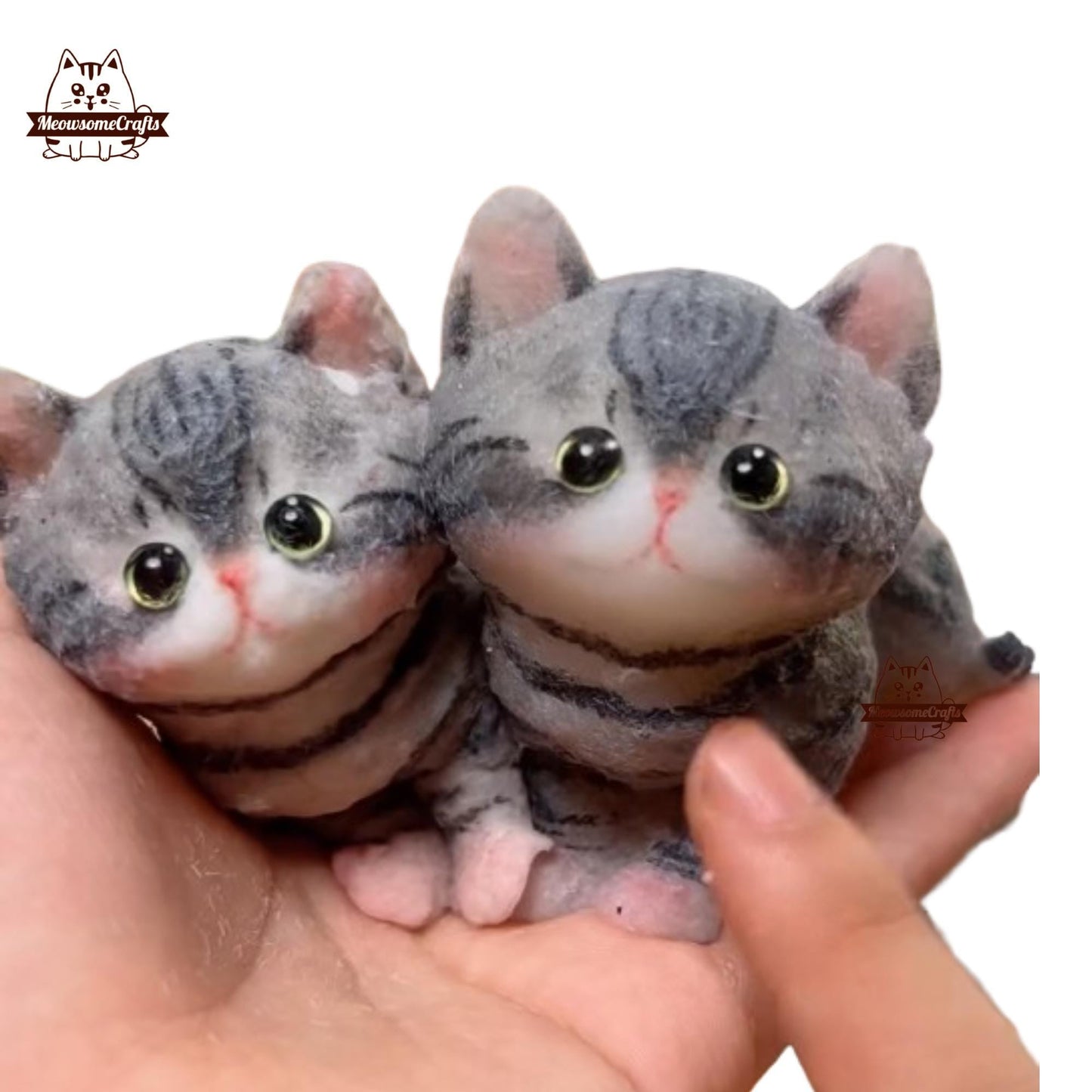 Handmade Taba Squishy Adorable Furry Gray Striped Kitten Cat Animal | Squeezable Stress Relief Fidget Toy - MeowsomeCrafts