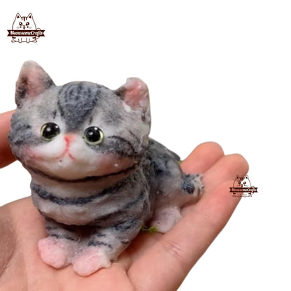 Handmade Taba Squishy Adorable Furry Gray Striped Kitten Cat Animal | Squeezable Stress Relief Fidget Toy - MeowsomeCrafts