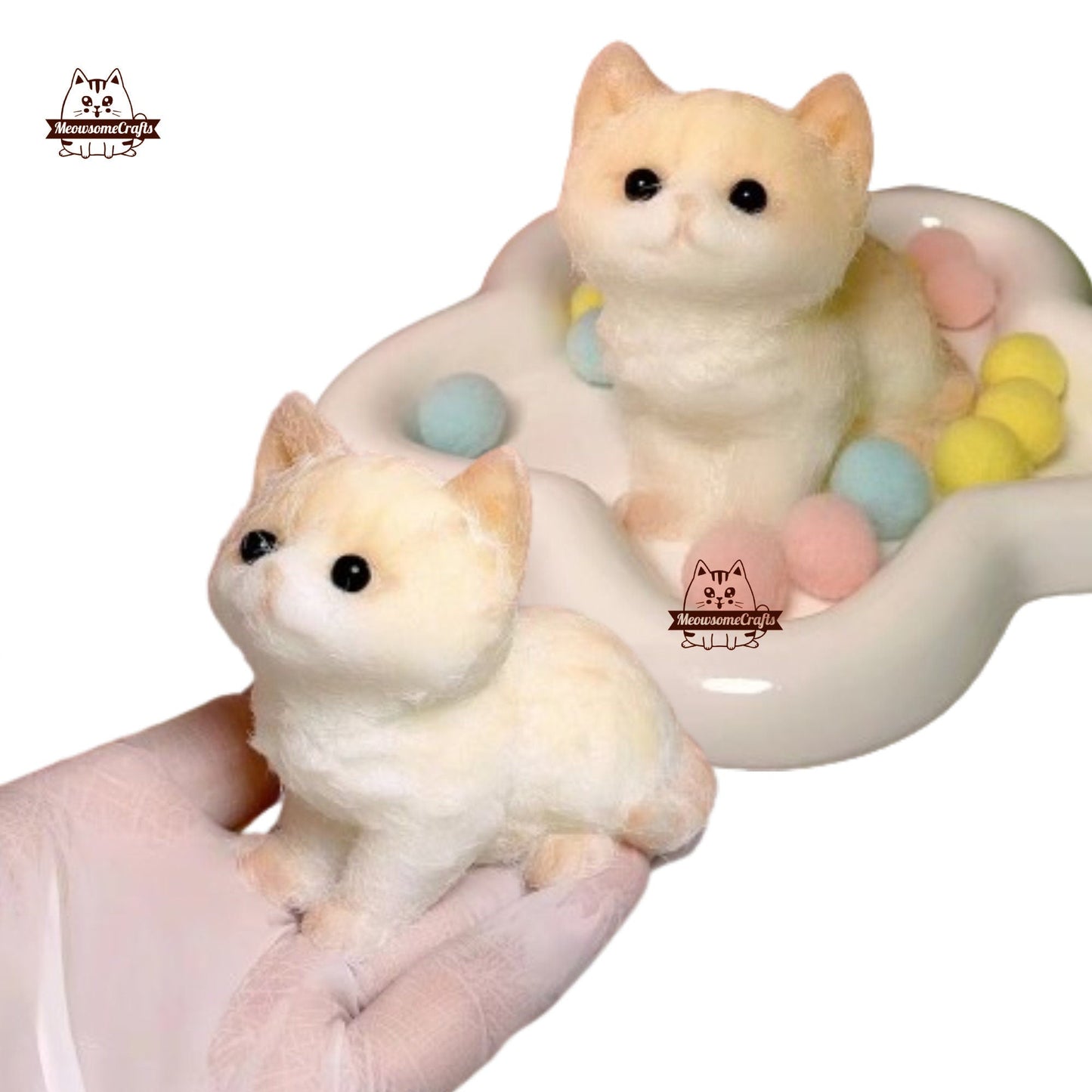 Handmade Taba Squishy Adorable Furry Kitten Cat Looking Up Animal | Squeezable Stress Relief Fidget Toy - MeowsomeCrafts