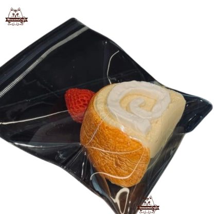 Cream Swiss Roll With Strawberry Dessert Food Handmade Taba Squishy | Squeezable Stress Relief Fidget Toy - Squishy