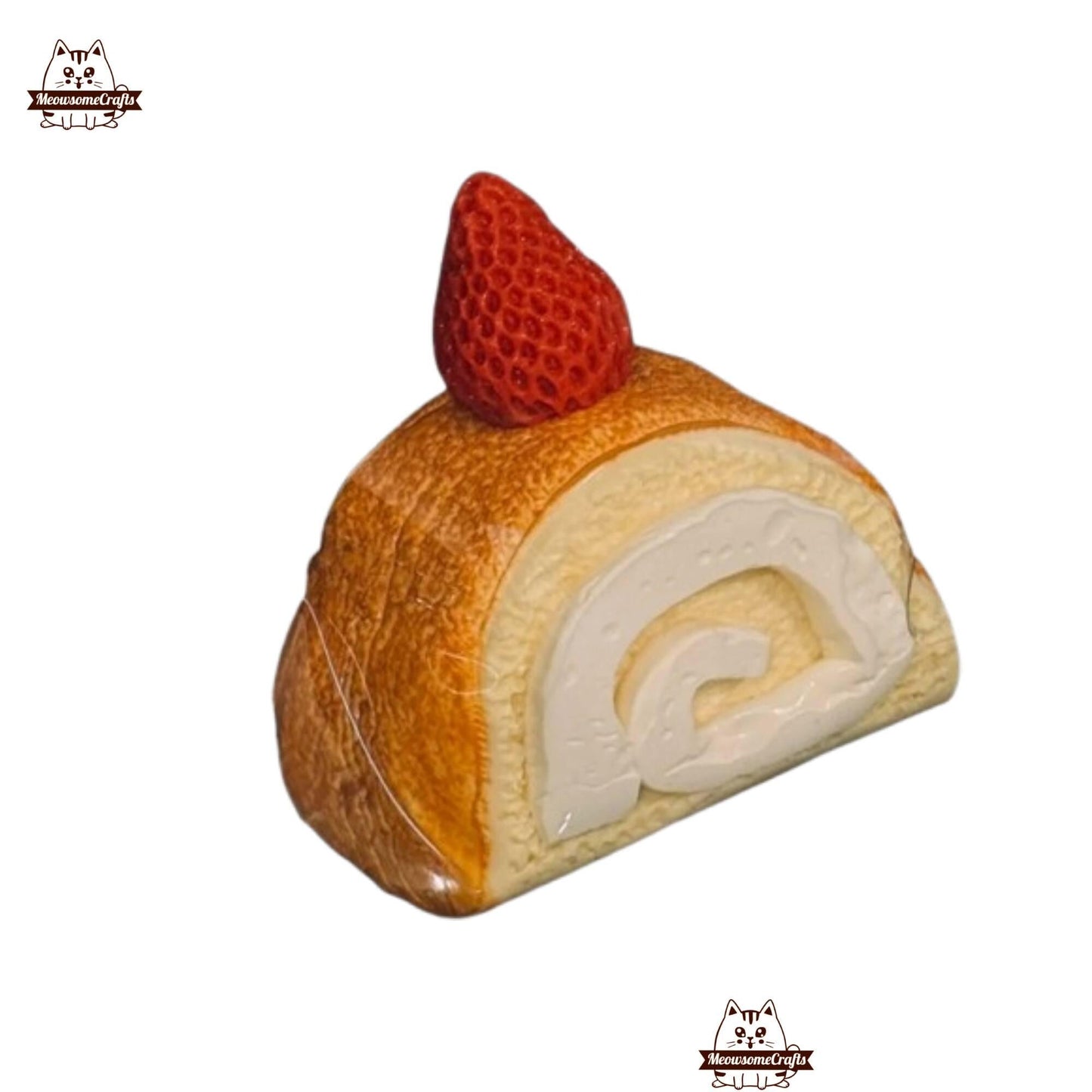 Cream Swiss Roll With Strawberry Dessert Food Handmade Taba Squishy | Squeezable Stress Relief Fidget Toy - Squishy