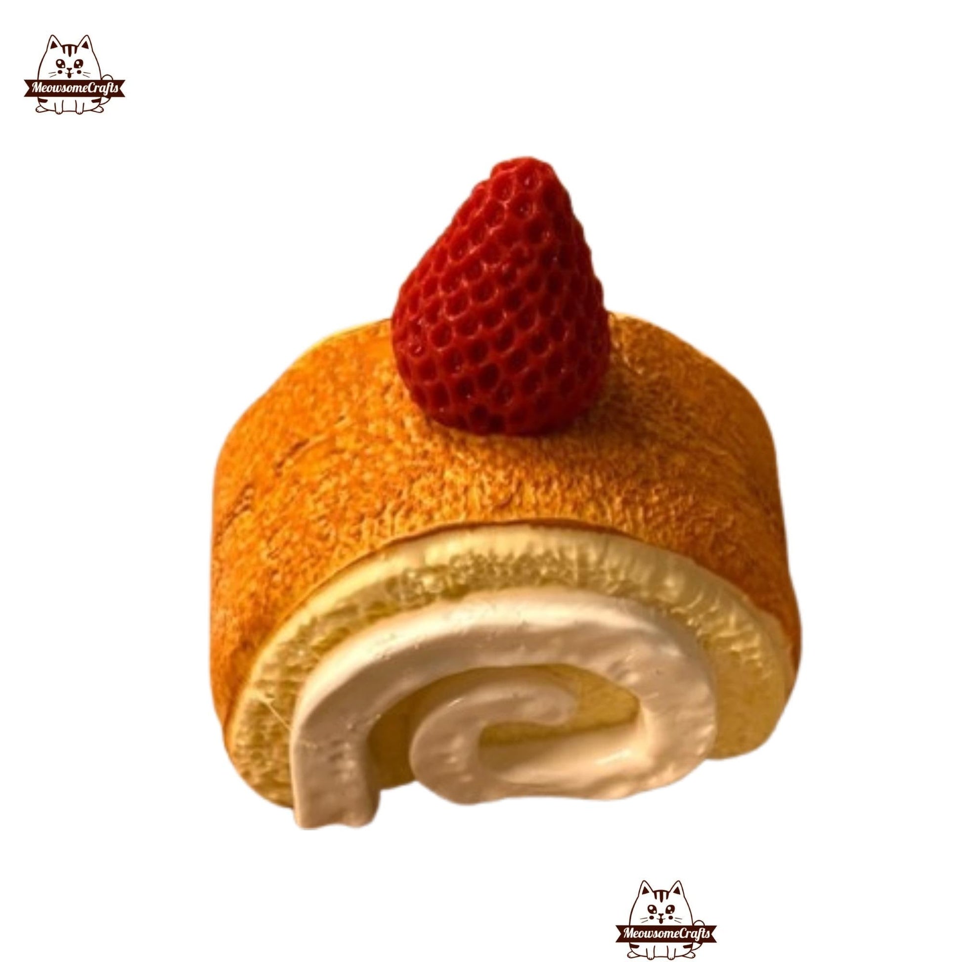 Cream Swiss Roll With Strawberry Dessert Food Handmade Taba Squishy | Squeezable Stress Relief Fidget Toy - Squishy