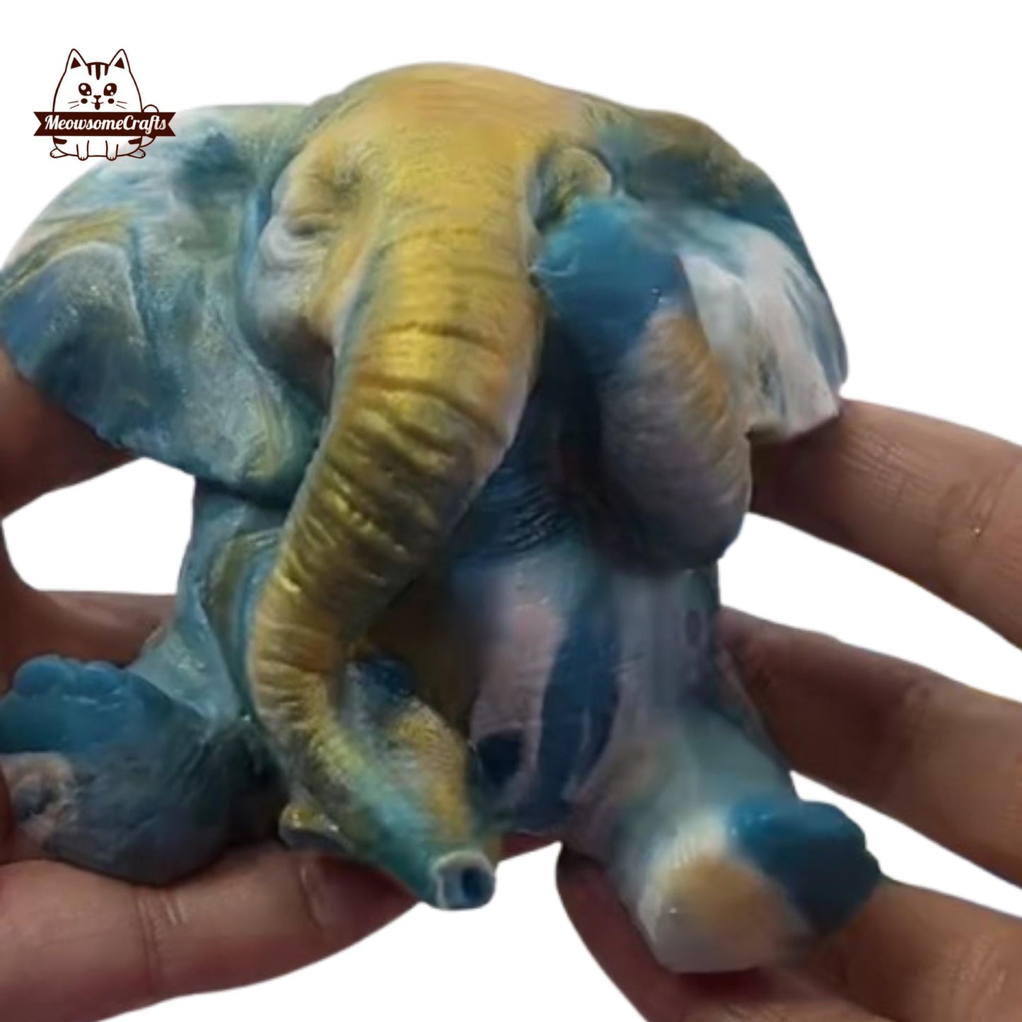 Handmade Taba Squishy Elephant Covering Eyes Mixed Colors Animal | Squeezable Stress Relief Fidget Toy - MeowsomeCrafts