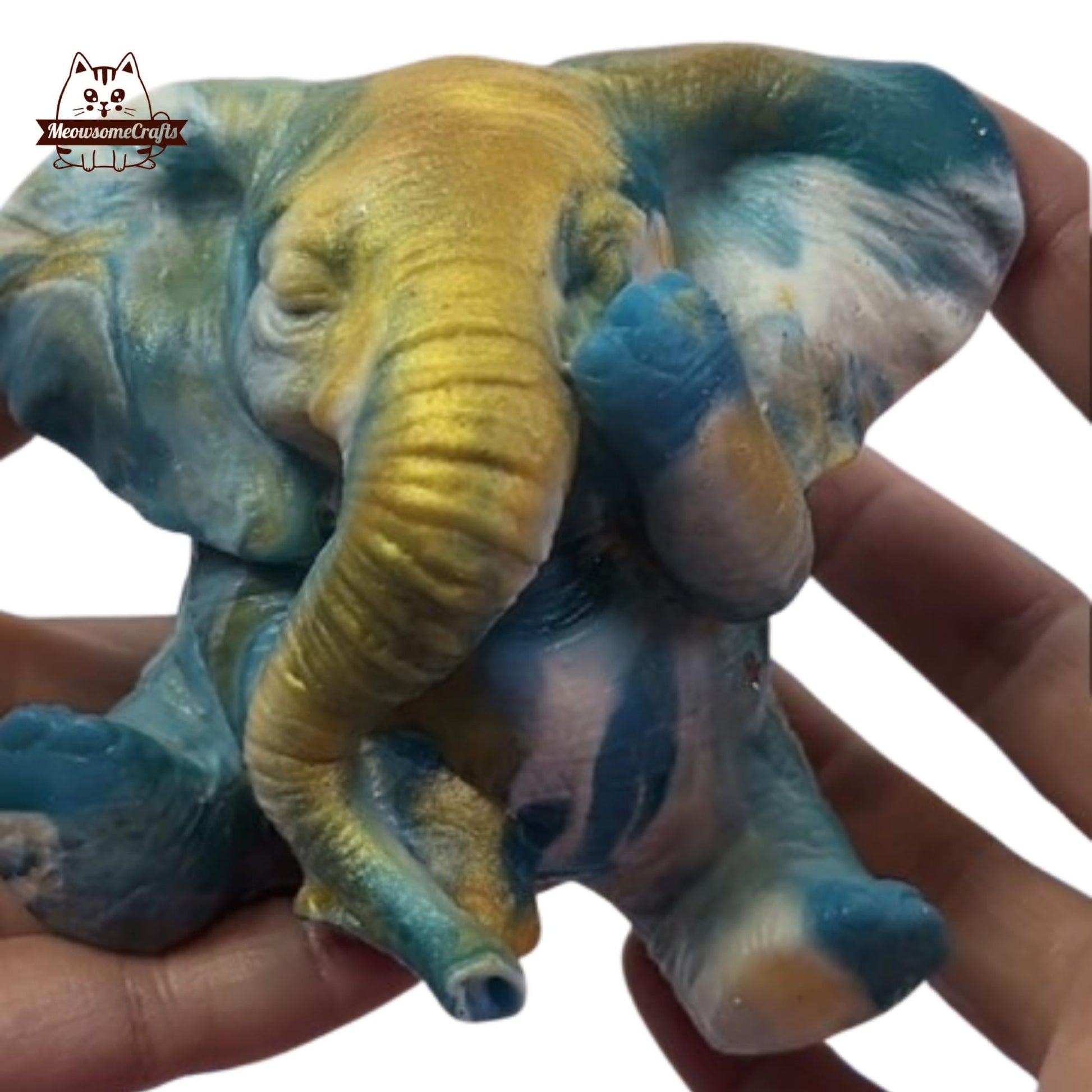 Handmade Taba Squishy Elephant Covering Eyes Mixed Colors Animal | Squeezable Stress Relief Fidget Toy - MeowsomeCrafts