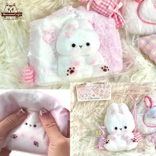 Handmade Taba Squishy Furry Baby Rabbits Animal | Squeezable Stress Relief Fidget Toy - MeowsomeCrafts