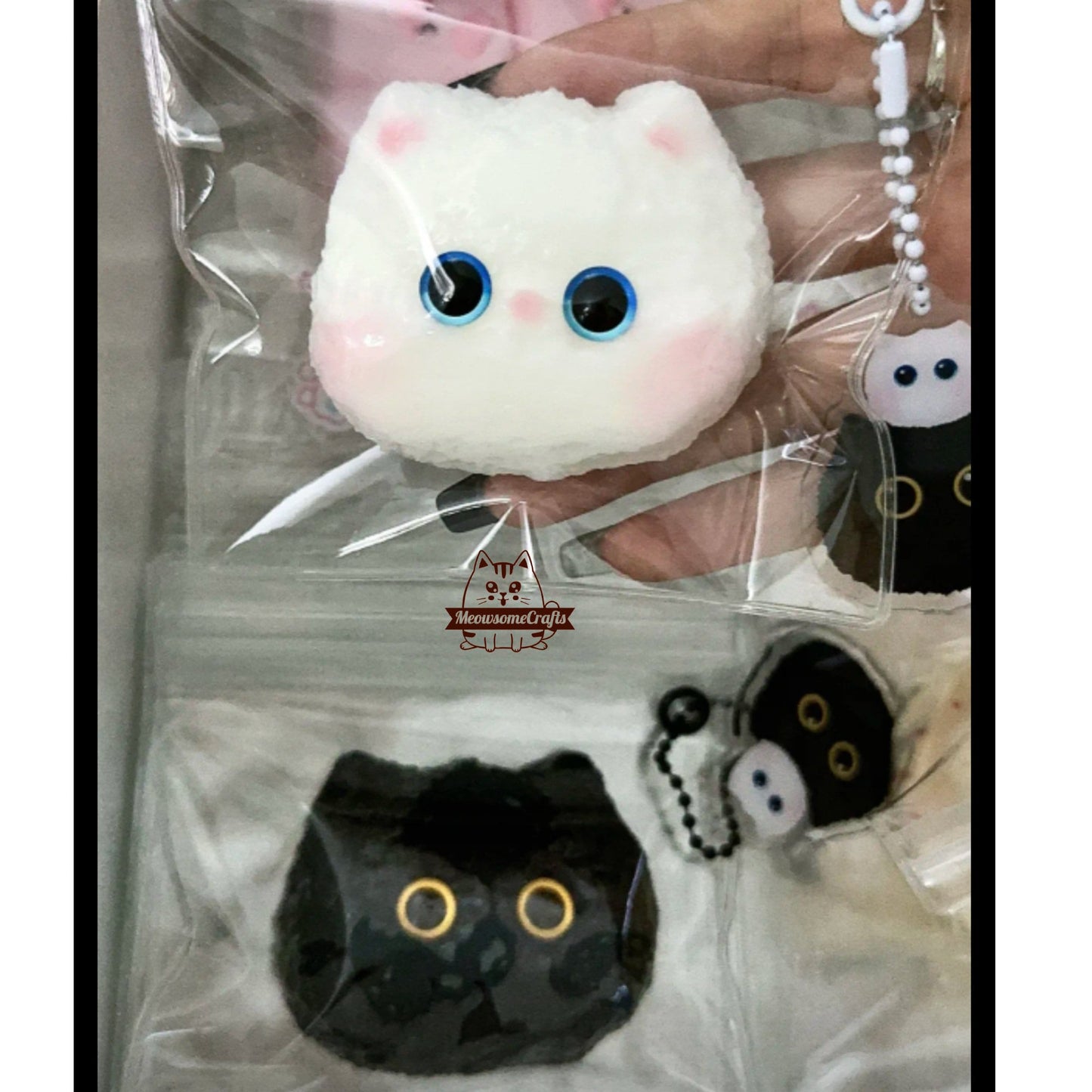 Handmade Taba Squishy Furry Big Eyes Cat Face Animal | Squeezable Stress Relief Fidget Toy - MeowsomeCrafts