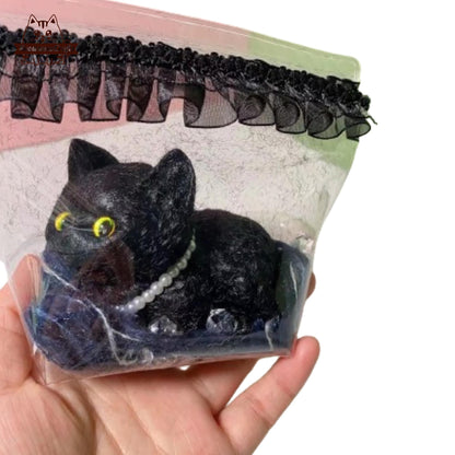 Handmade Taba Squishy Furry Black Kitten Cat Animal Customizable Tag | Squeezable Stress Relief Fidget Toy - MeowsomeCrafts