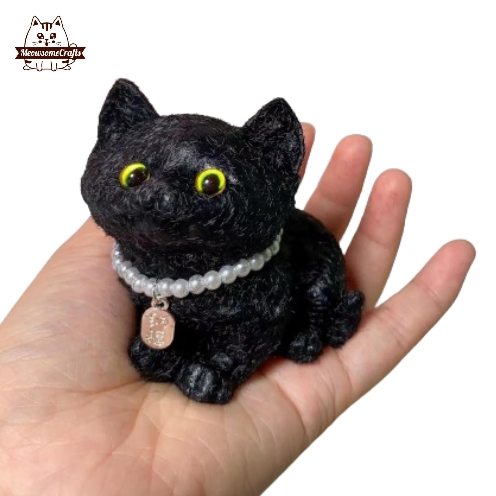 Handmade Taba Squishy Furry Black Kitten Cat Animal Customizable Tag | Squeezable Stress Relief Fidget Toy - MeowsomeCrafts