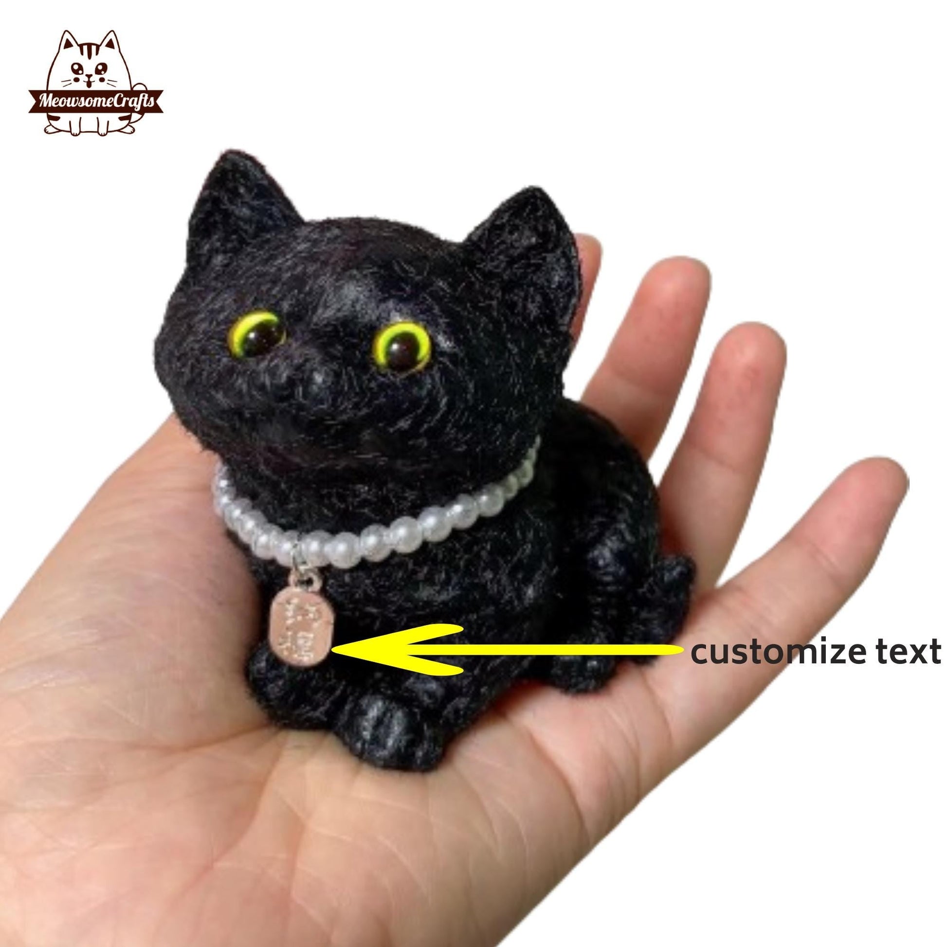 Handmade Taba Squishy Furry Black Kitten Cat Animal Customizable Tag | Squeezable Stress Relief Fidget Toy - MeowsomeCrafts