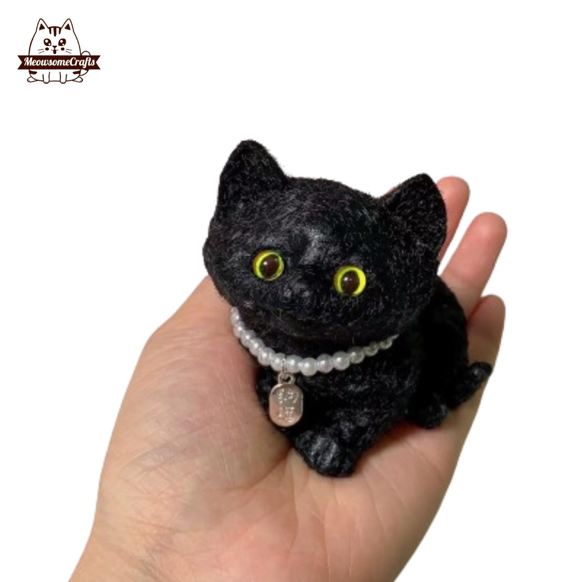 Handmade Taba Squishy Furry Black Kitten Cat Animal Customizable Tag | Squeezable Stress Relief Fidget Toy - MeowsomeCrafts