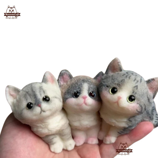 Handmade Taba Squishy Furry Calico Gray Stripe Kittens Cats Animal | Squeezable Stress Relief Fidget Toy - MeowsomeCrafts