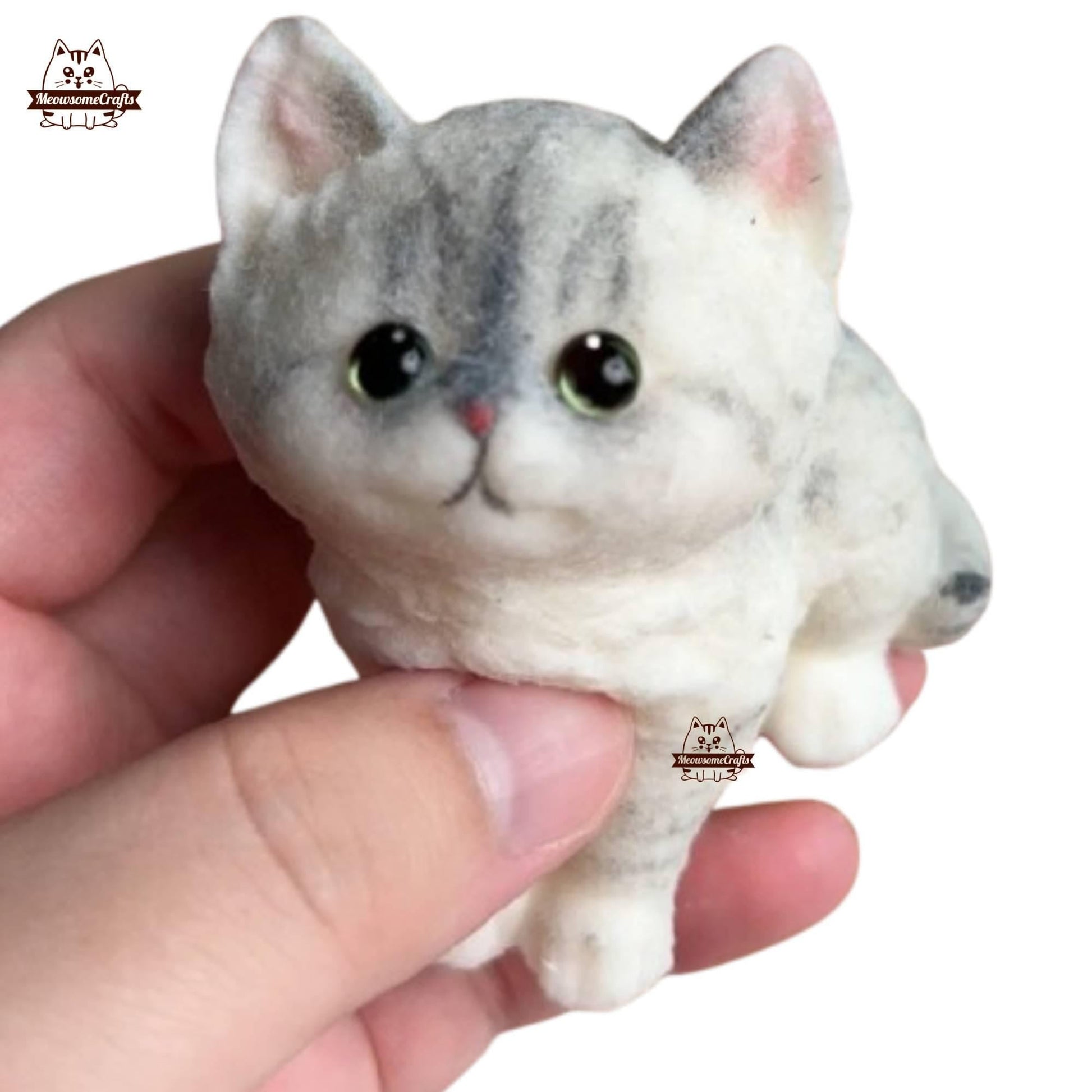 Handmade Taba Squishy Furry Calico Gray Stripe Kittens Cats Animal | Squeezable Stress Relief Fidget Toy - MeowsomeCrafts