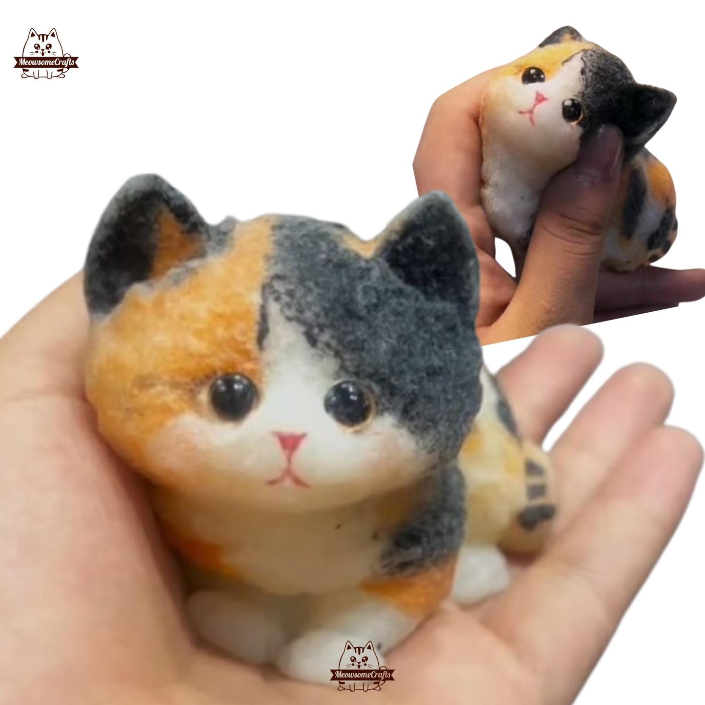 Handmade Taba Squishy Furry Calico Kitten Cat Animal | Squeezable Stress Relief Fidget Toy - MeowsomeCrafts