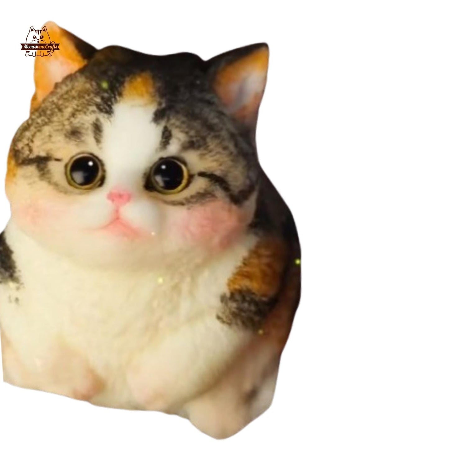 Handmade Taba Squishy Furry Chubby Calico Sitting Cat Animal | Squeezable Stress Relief Fidget Toy - MeowsomeCrafts