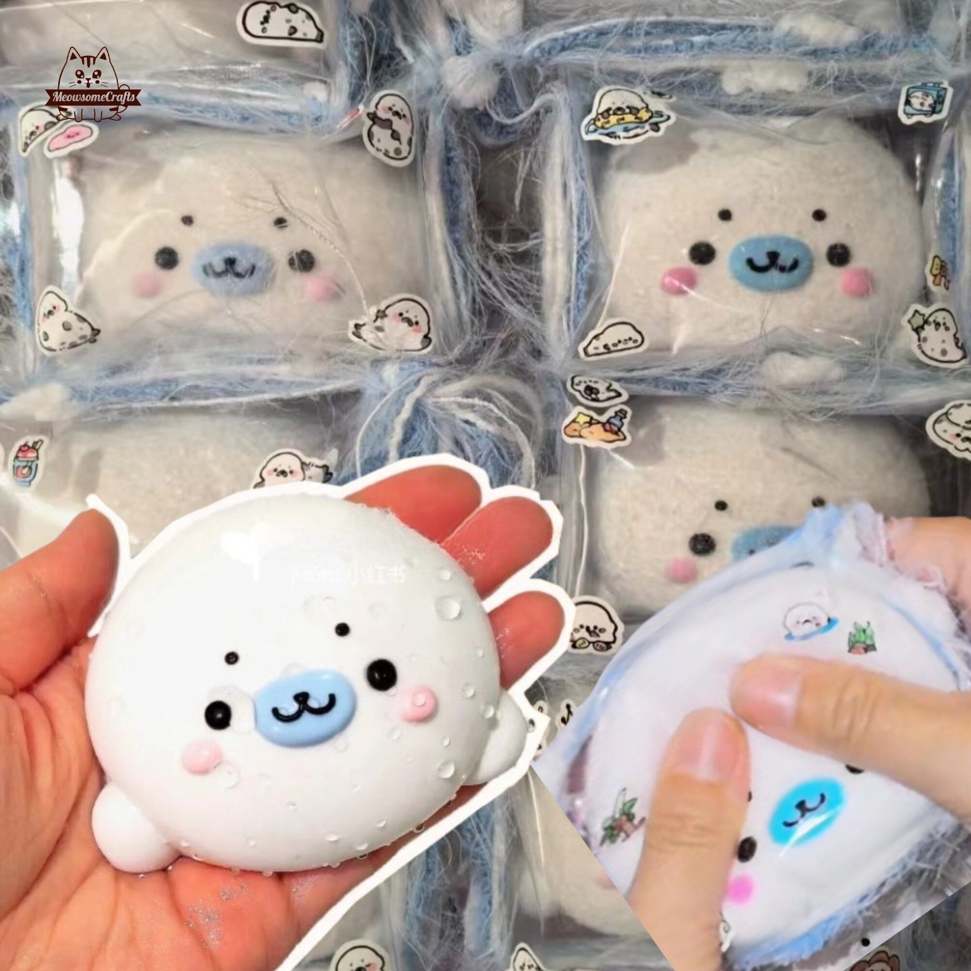 Handmade Taba Squishy Furry Chubby Kawaii Seal Face Animal | Squeezable Stress Relief Fidget Toy - MeowsomeCrafts