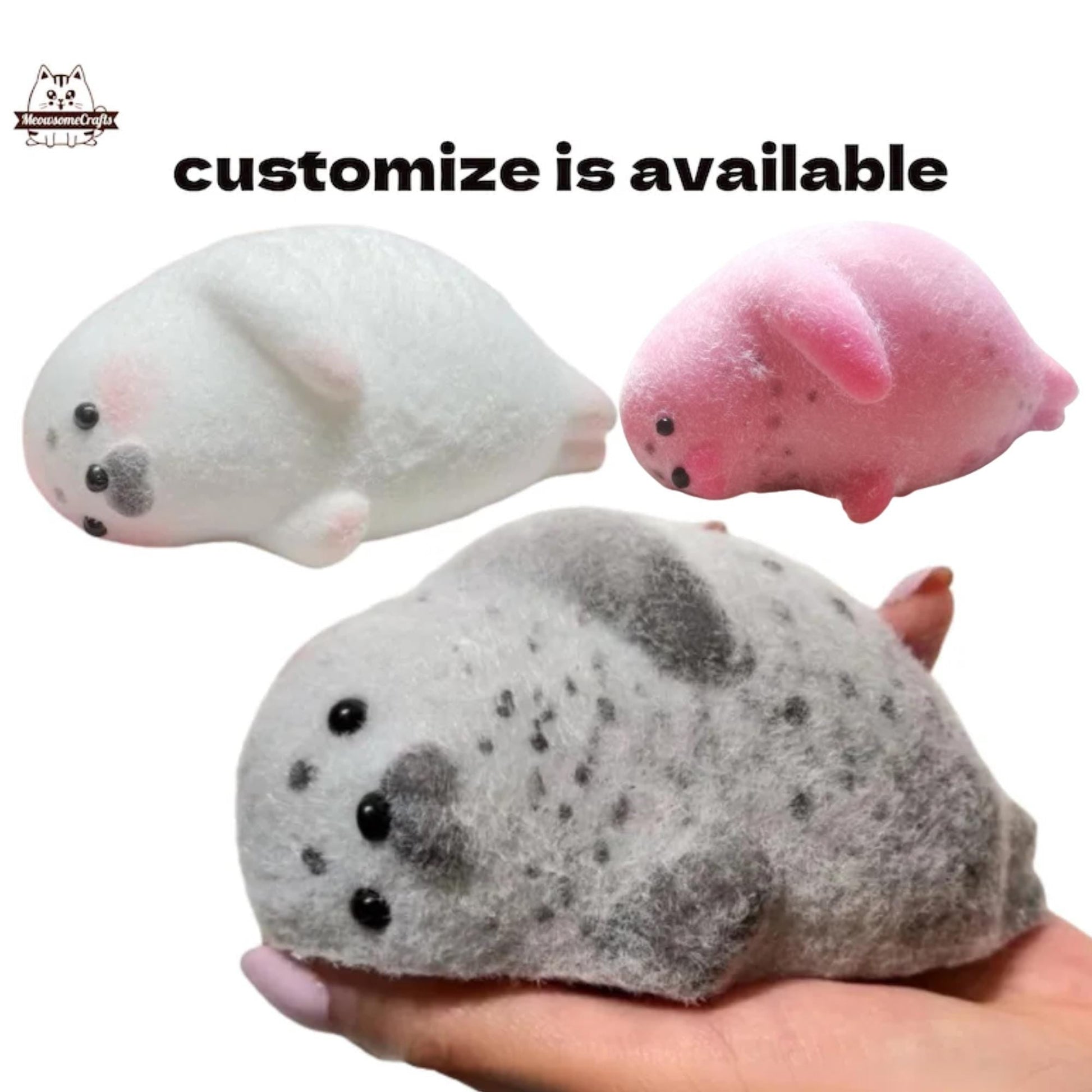 Handmade Taba Squishy Furry Chubby Seal Animal Customizable | Squeezable Stress Relief Fidget Toy - MeowsomeCrafts