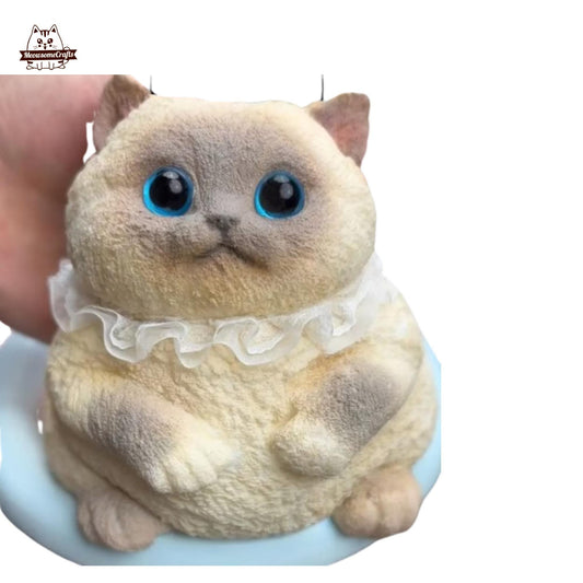 Handmade Taba Squishy Furry Chubby Siamese Cat With Lace Collar Animal | Squeezable Stress Relief Fidget Toy - MeowsomeCrafts