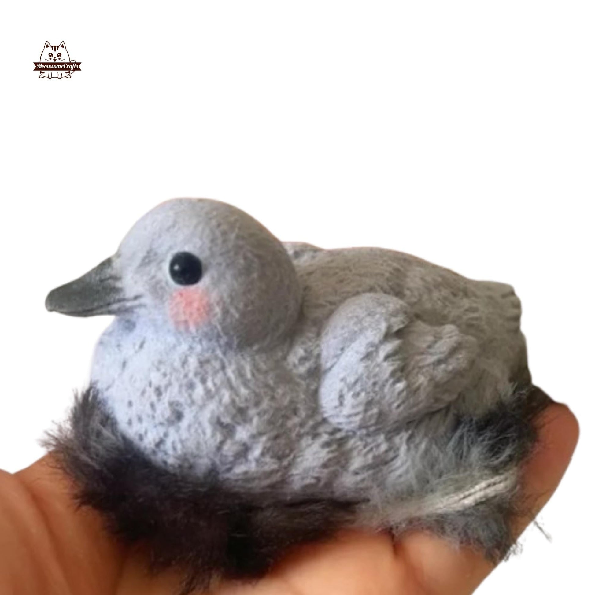 Handmade Taba Squishy Furry Gray Duck Animal | Squeezable Stress Relief Fidget Toy - MeowsomeCrafts