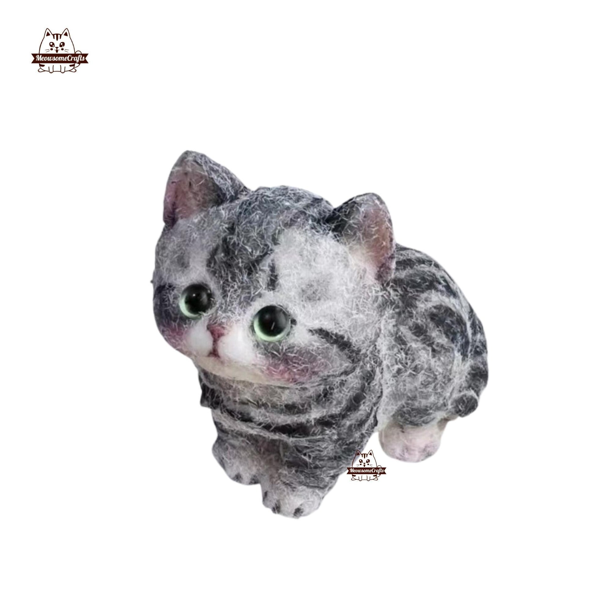 Handmade Taba Squishy Furry Gray Striped Kitten Cat Animal | Squeezable Stress Relief Fidget Toy - MeowsomeCrafts