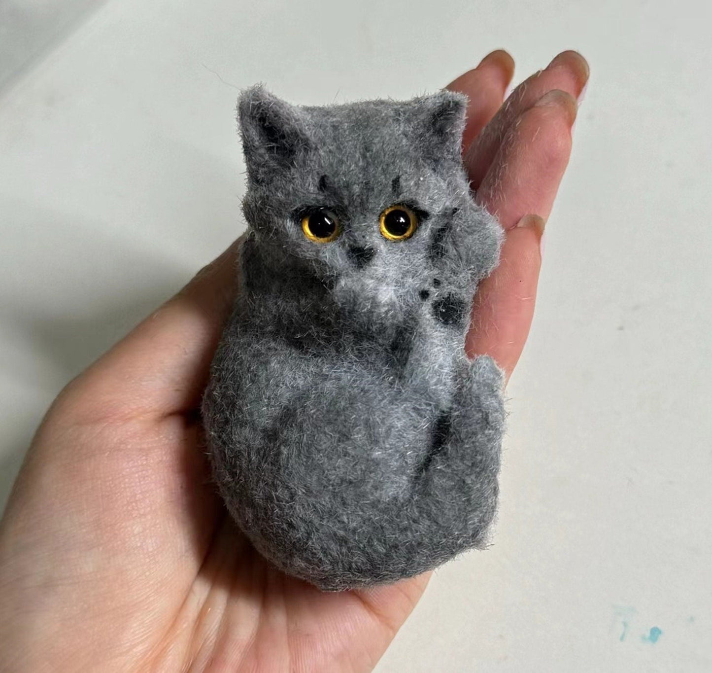 Handmade Taba Squishy Furry Gray & White Laying Kitten Cat Animal Customizable | Squeezable Stress Relief Fidget Toy - MeowsomeCrafts