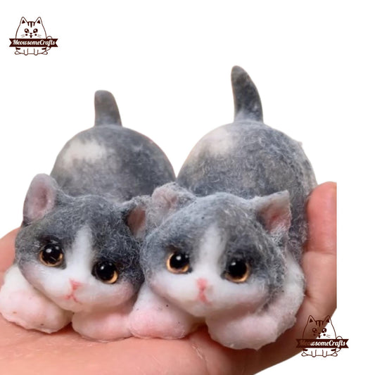 Handmade Taba Squishy Furry Gray & White Pouncing Kitten Cat Animal | Squeezable Stress Relief Fidget Toy - MeowsomeCrafts