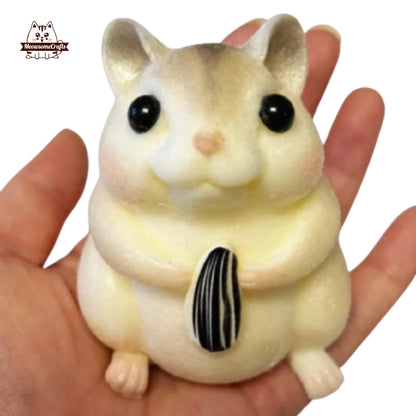 Handmade Taba Squishy Furry Hamster Holding A Seed Animal | Squeezable Stress Relief Fidget Toy - MeowsomeCrafts