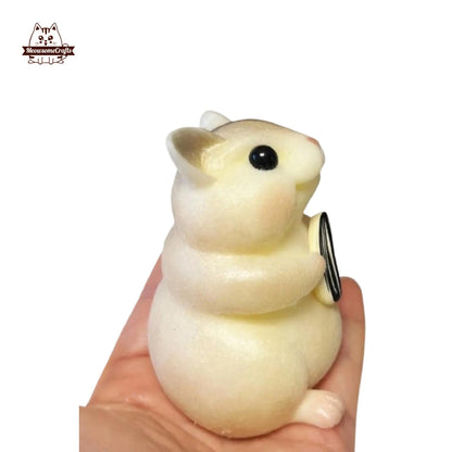 Handmade Taba Squishy Furry Hamster Holding A Seed Animal | Squeezable Stress Relief Fidget Toy - MeowsomeCrafts