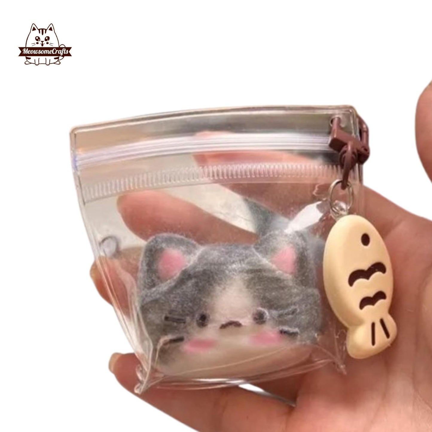 Handmade Taba Squishy Furry Kitty Cat Kawaii Face Keychain Animal | Squeezable Stress Relief Fidget Toy - MeowsomeCrafts