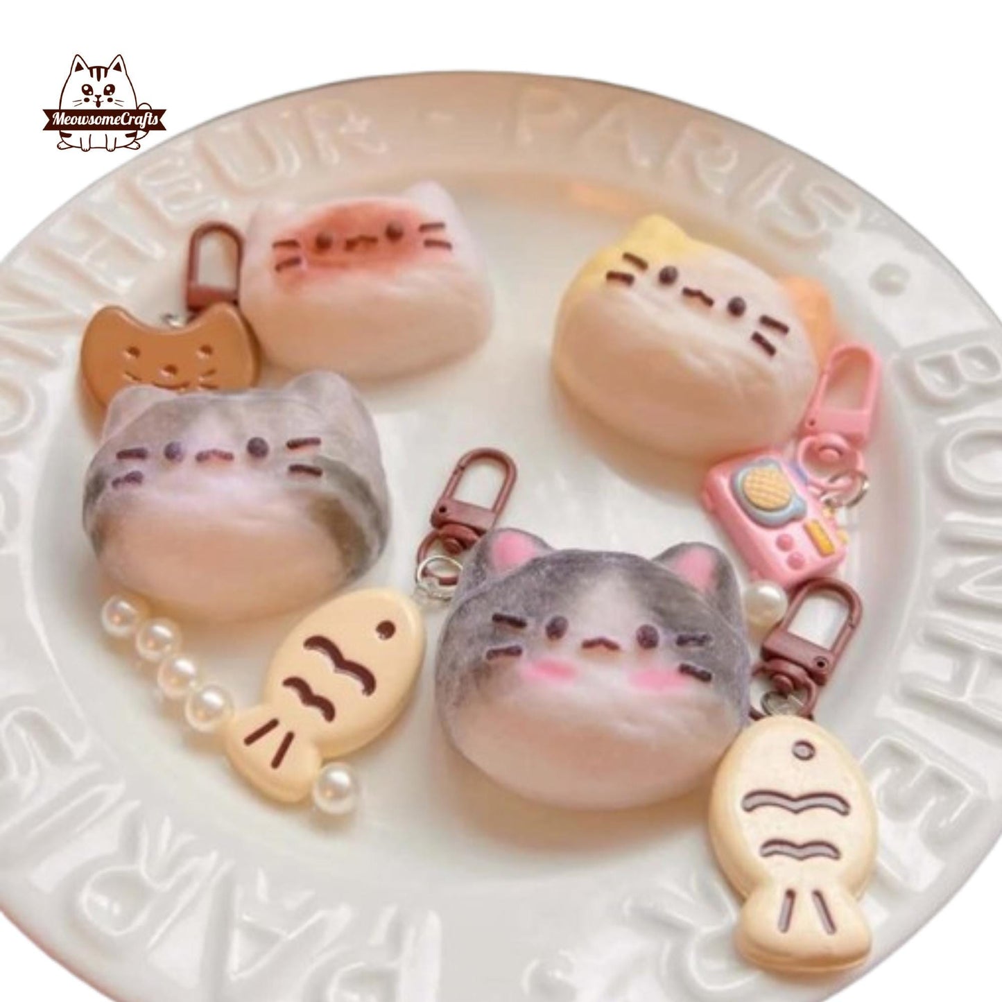 Handmade Taba Squishy Furry Kitty Cat Kawaii Face Keychain Animal | Squeezable Stress Relief Fidget Toy - MeowsomeCrafts