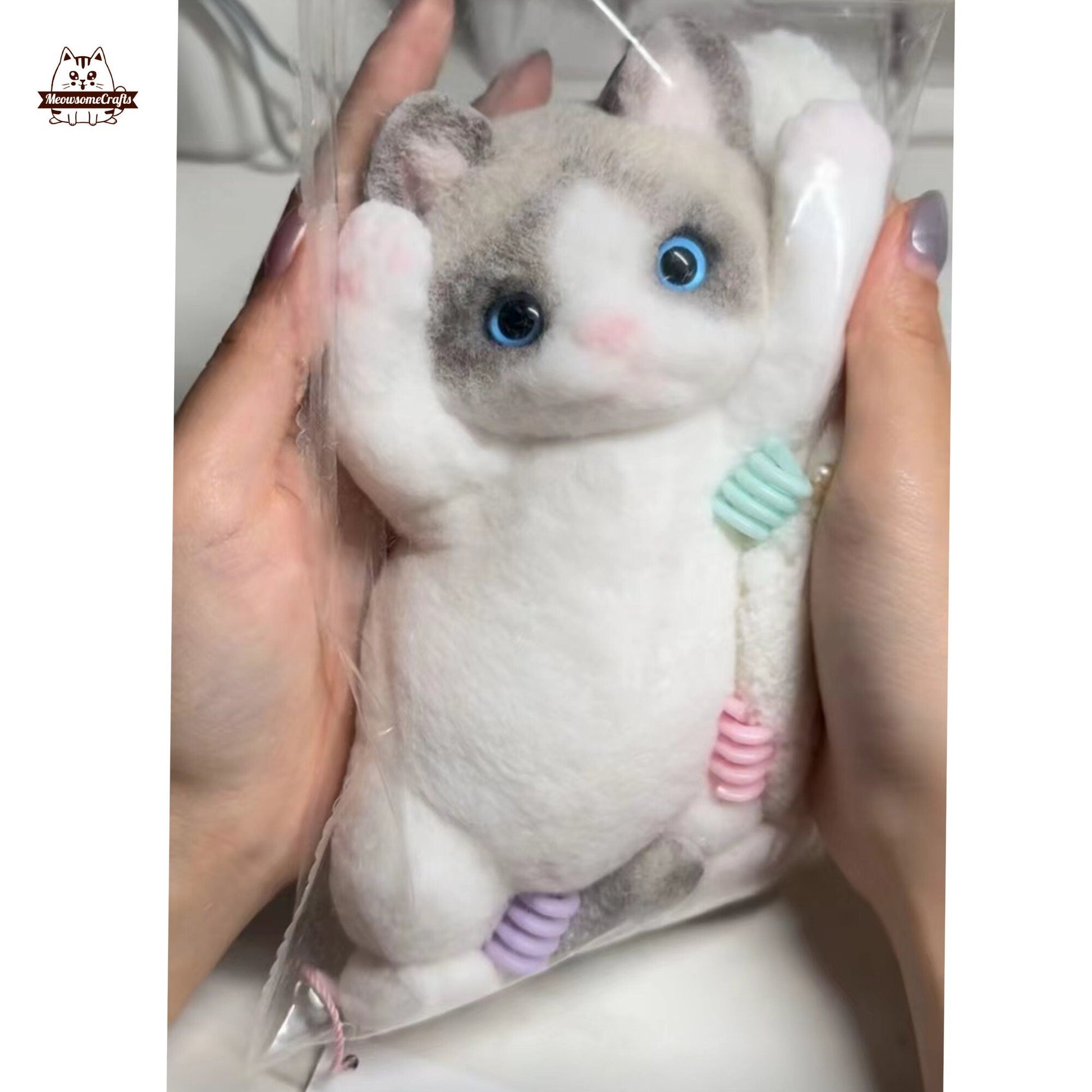 Handmade Taba Squishy Furry Laying Kitten Cat Animal | Squeezable Stress Relief Fidget Toy - MeowsomeCrafts