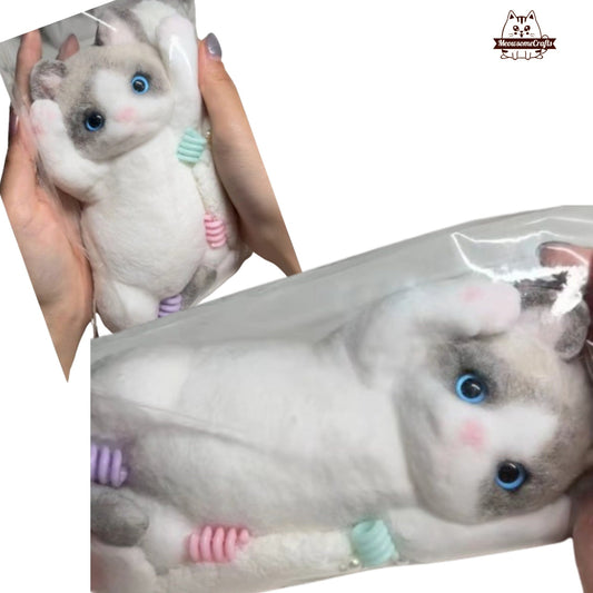 Handmade Taba Squishy Furry Laying Kitten Cat Animal | Squeezable Stress Relief Fidget Toy - MeowsomeCrafts