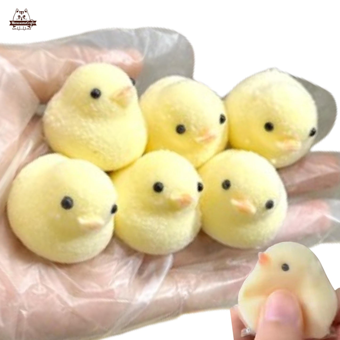 Handmade Taba Squishy Furry Little Baby Chicks Animal | Squeezable Stress Relief Fidget Toy - MeowsomeCrafts