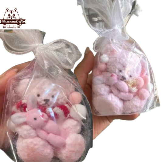 Handmade Taba Squishy Furry Pink Teddy Bear Holding Rabbit Animal | Squeezable Stress Relief Fidget Toy - MeowsomeCrafts