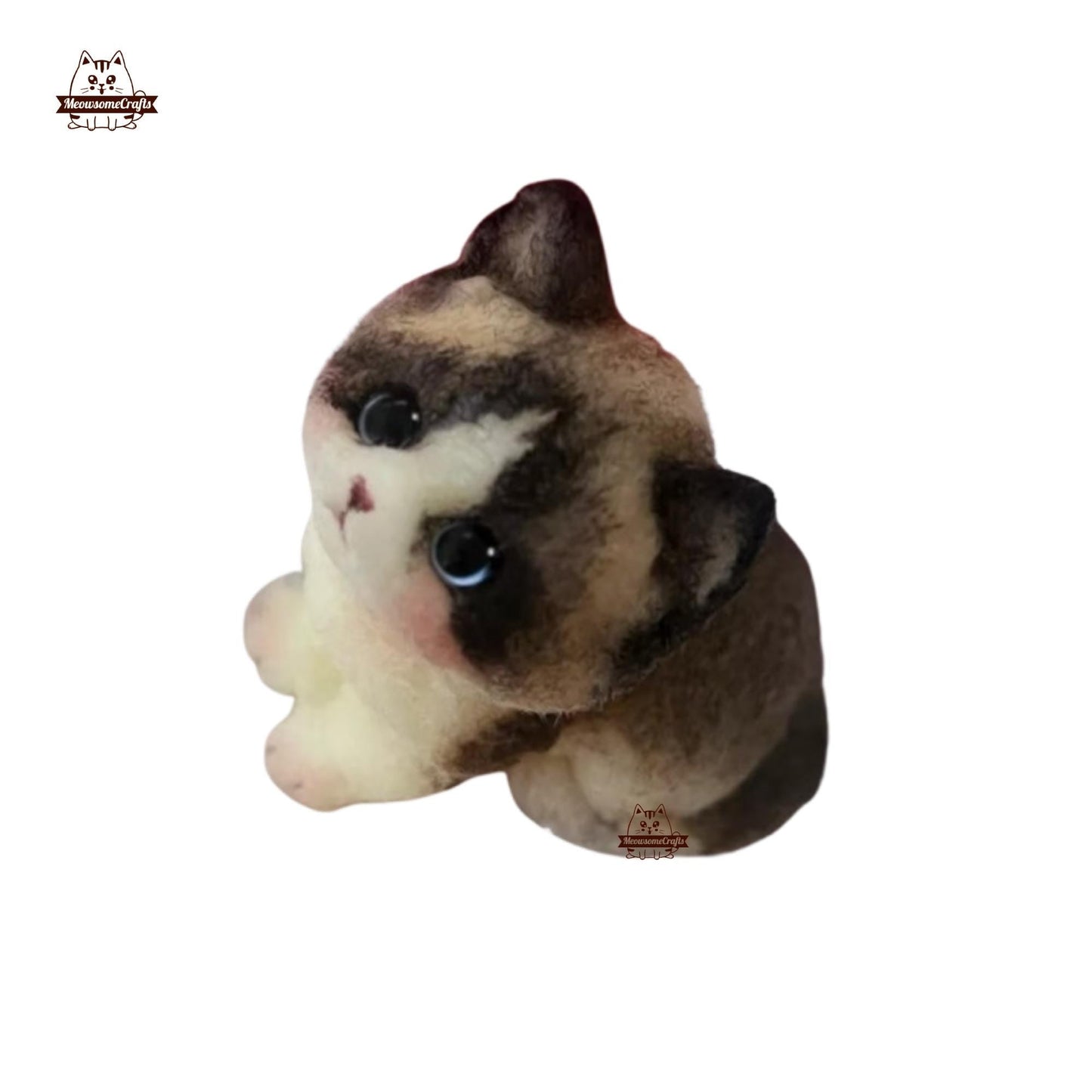 Handmade Taba Squishy Furry Sitting Calico Kitten Cat Animal | Squeezable Stress Relief Fidget Toy - MeowsomeCrafts