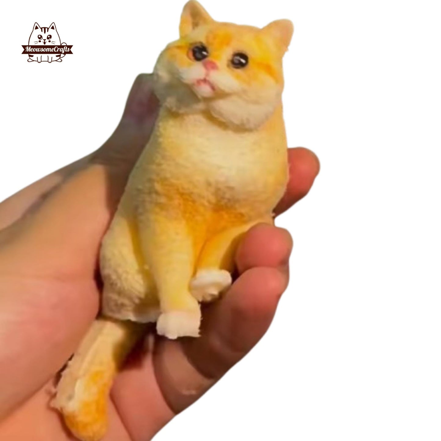 Handmade Taba Squishy Furry Sitting Orange Cat Animal | Squeezable Stress Relief Fidget Toy - MeowsomeCrafts